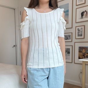 0c Ruffle Sleeve White Stripe Top Size XS